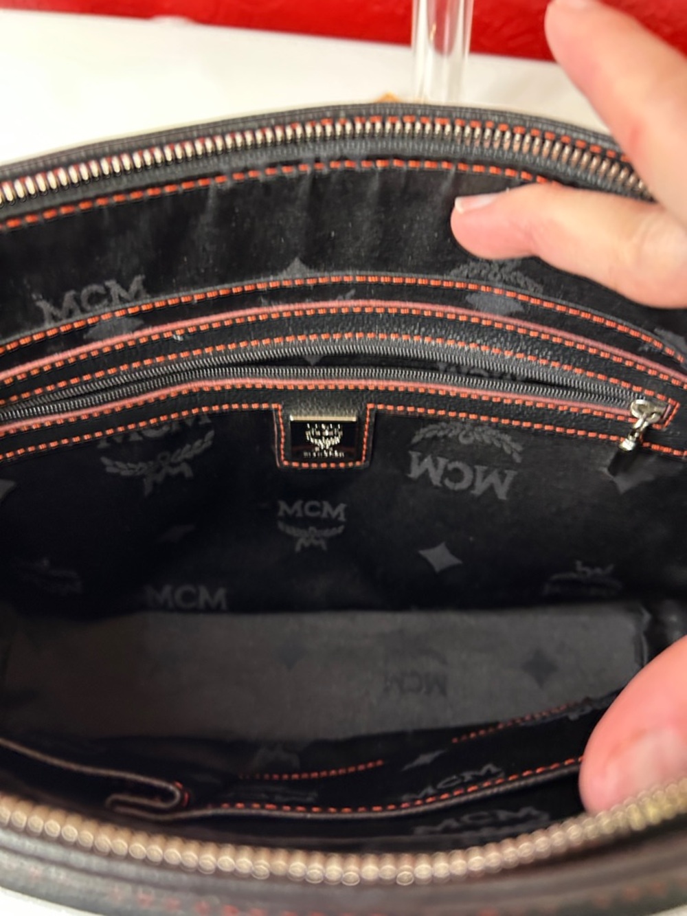 MCM Black Shoulder Bag with Red Stitching - Picture 10 of 14